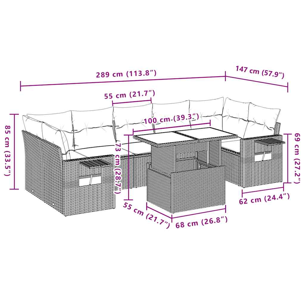 Set Divani da Giardino 8 pz con Cuscini Marrone in Polyrattan | homemem39