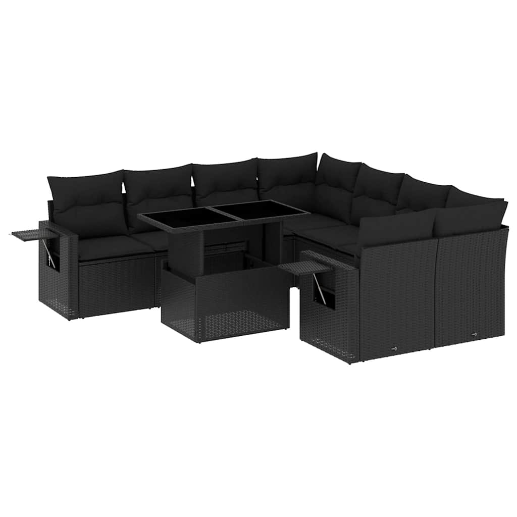 Set Divani da Giardino 9 pz con Cuscini Nero in Polyrattan | homemem39