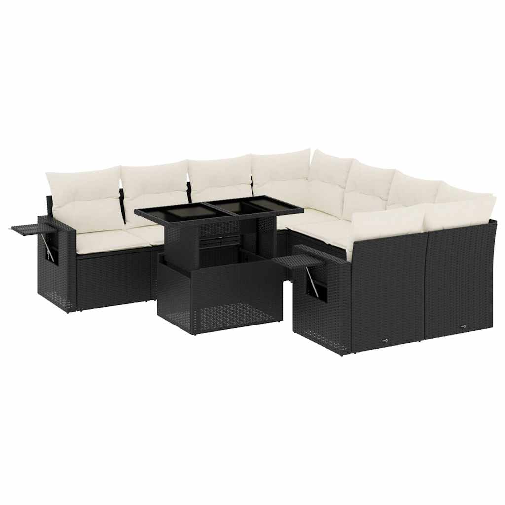 Set Divani da Giardino 9 pz con Cuscini Nero in Polyrattan - homemem39