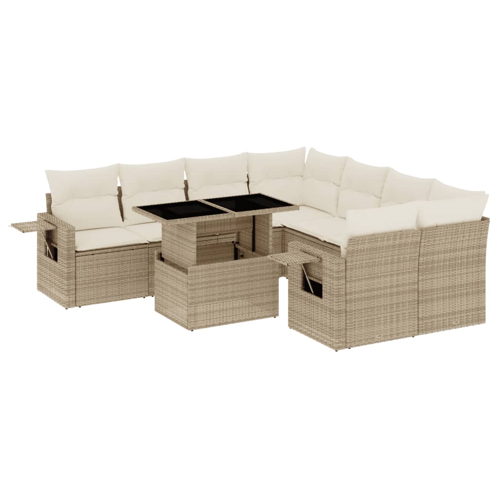 Set Divano da Giardino 9 pz con Cuscini Beige in Polyrattan - homemem39