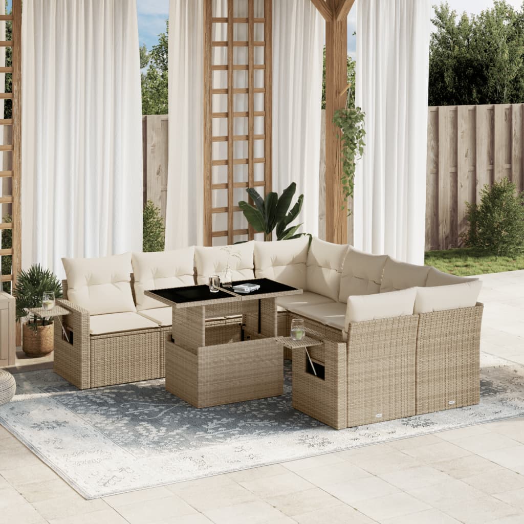 Set Divano da Giardino 9 pz con Cuscini Beige in Polyrattan - homemem39