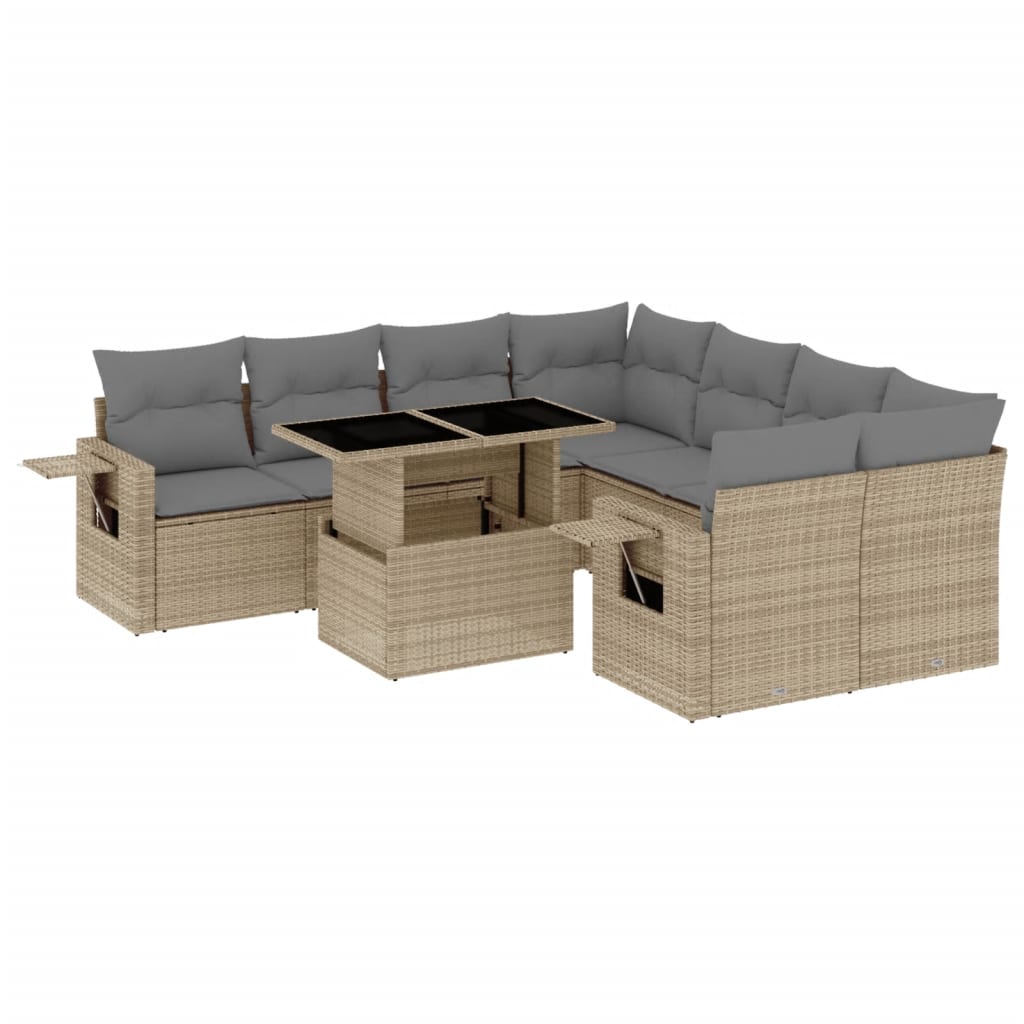 Set Divano da Giardino 9 pz con Cuscini Beige in Polyrattan | homemem39