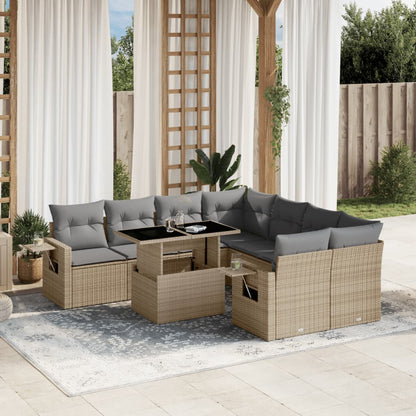 Set Divano da Giardino 9 pz con Cuscini Beige in Polyrattan | homemem39