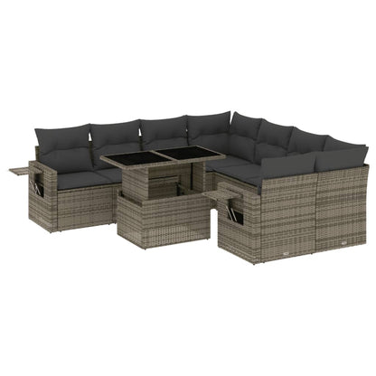 Set Divano da Giardino 9 pz con Cuscini Grigio in Polyrattan | homemem39