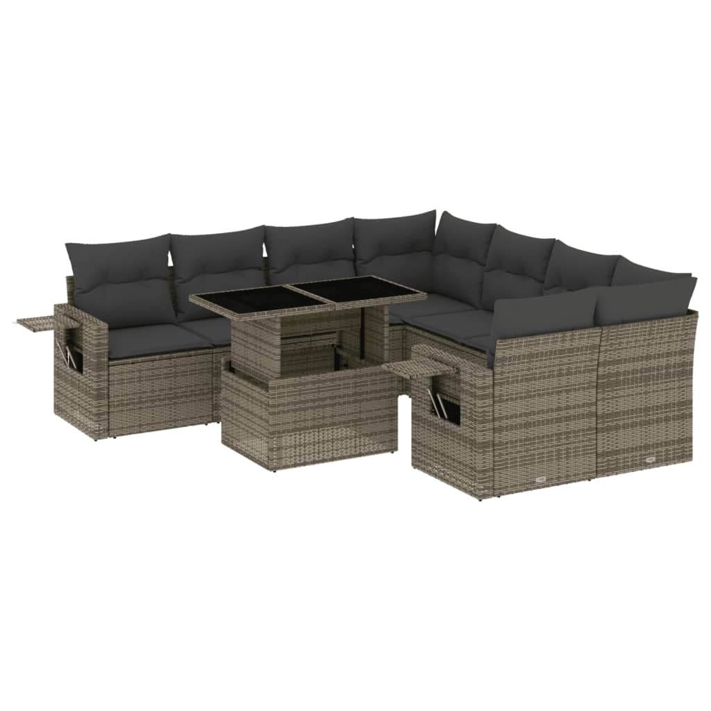 Set Divano da Giardino 9 pz con Cuscini Grigio in Polyrattan - homemem39