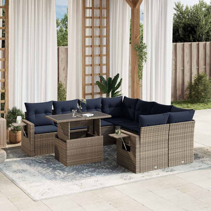 Set Divani da Giardino 9 pz con Cuscini Grigio in Polyrattan