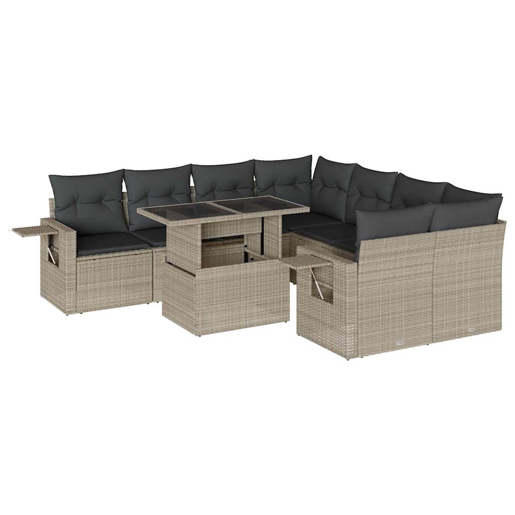 Set Divano da Giardino 9pz con Cuscini Grigio Chiaro Polyrattan - homemem39