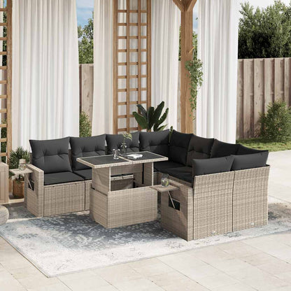 Set Divano da Giardino 9pz con Cuscini Grigio Chiaro Polyrattan - homemem39