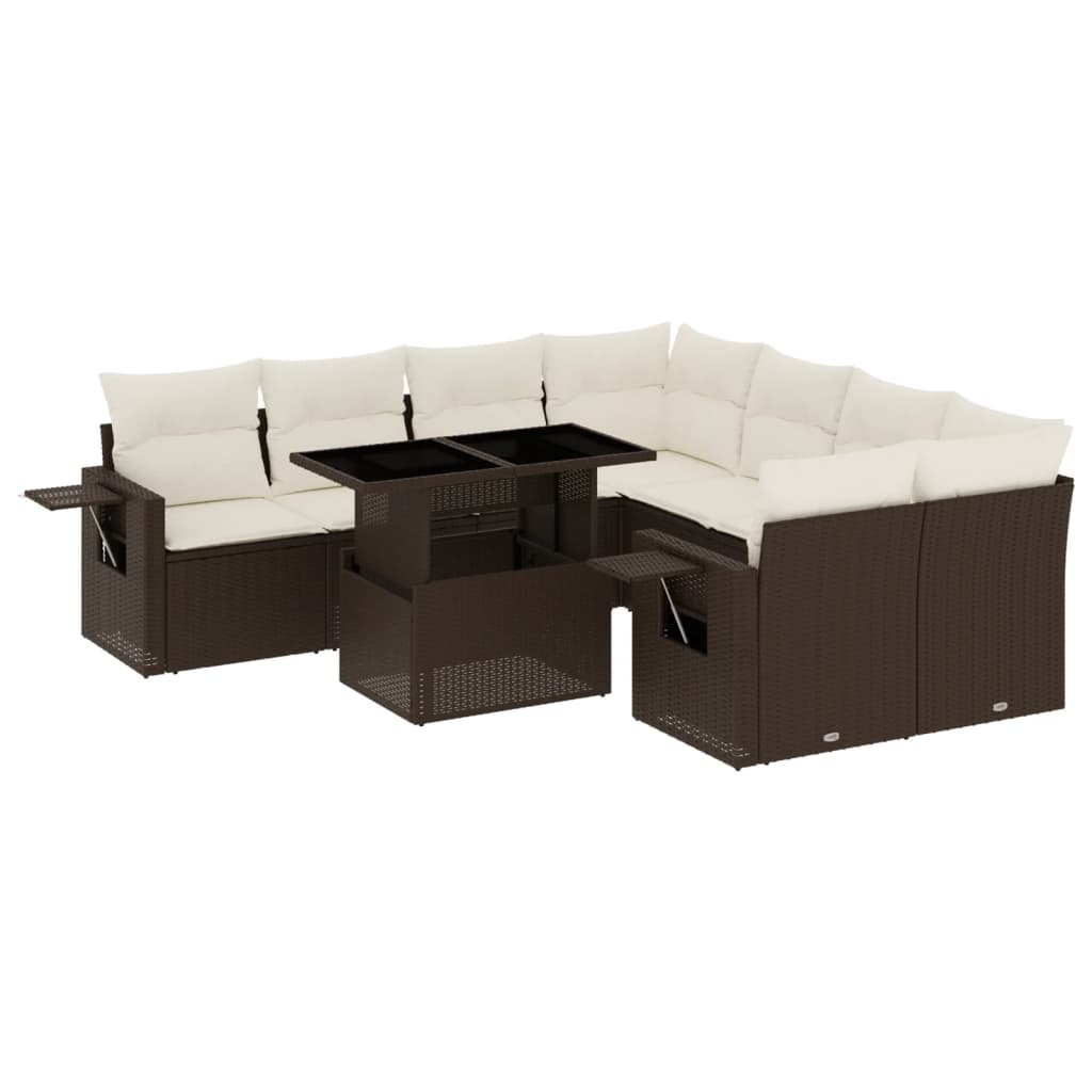 Set Divani da Giardino 9pz con Cuscini Marrone in Polyrattan | homemem39