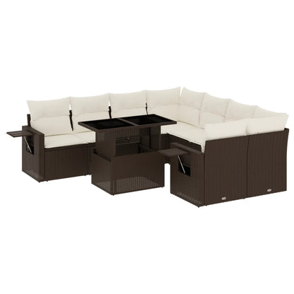 Set Divani da Giardino 9pz con Cuscini Marrone in Polyrattan | homemem39