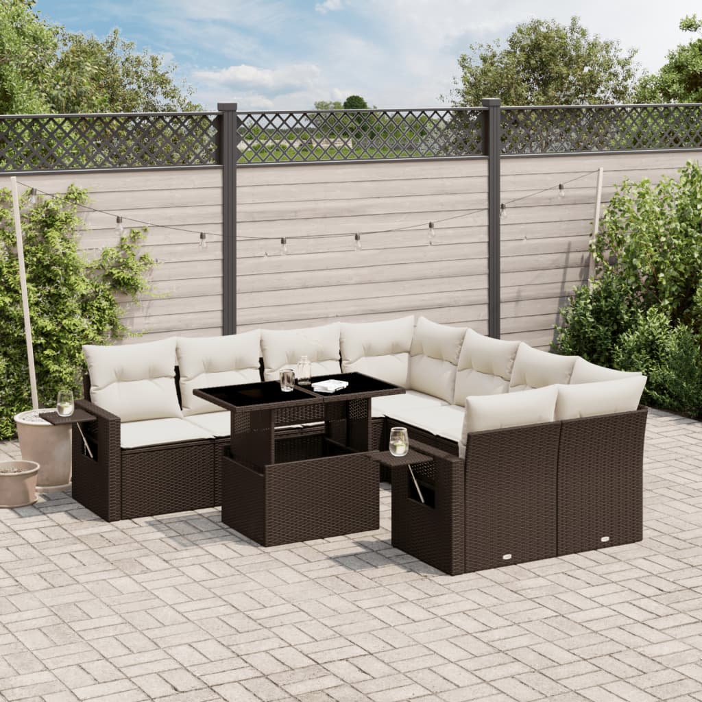 Set Divani da Giardino 9pz con Cuscini Marrone in Polyrattan | homemem39