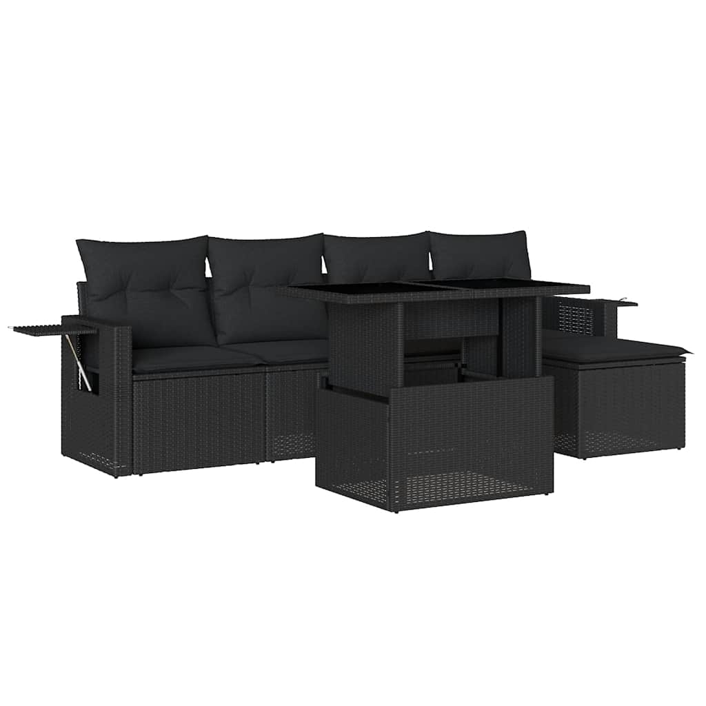 Set Divano da Giardino 6 pz con Cuscini Nero in Polyrattan - homemem39