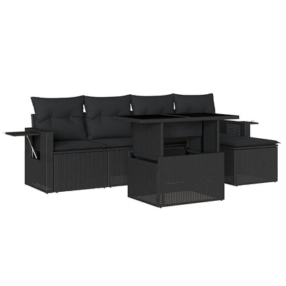 Set Divano da Giardino 6 pz con Cuscini Nero in Polyrattan - homemem39