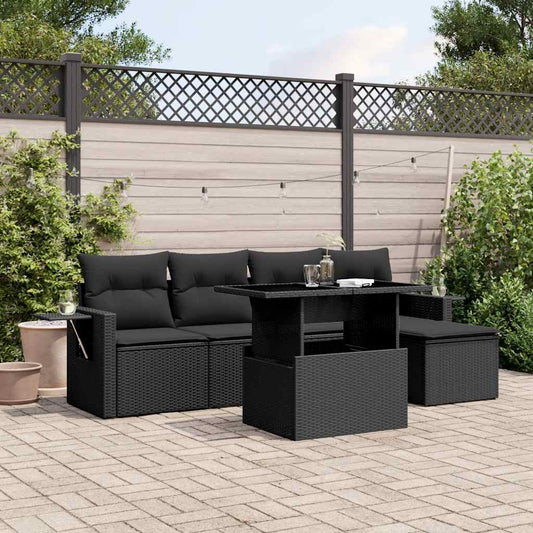 Set Divano da Giardino 6 pz con Cuscini Nero in Polyrattan - homemem39