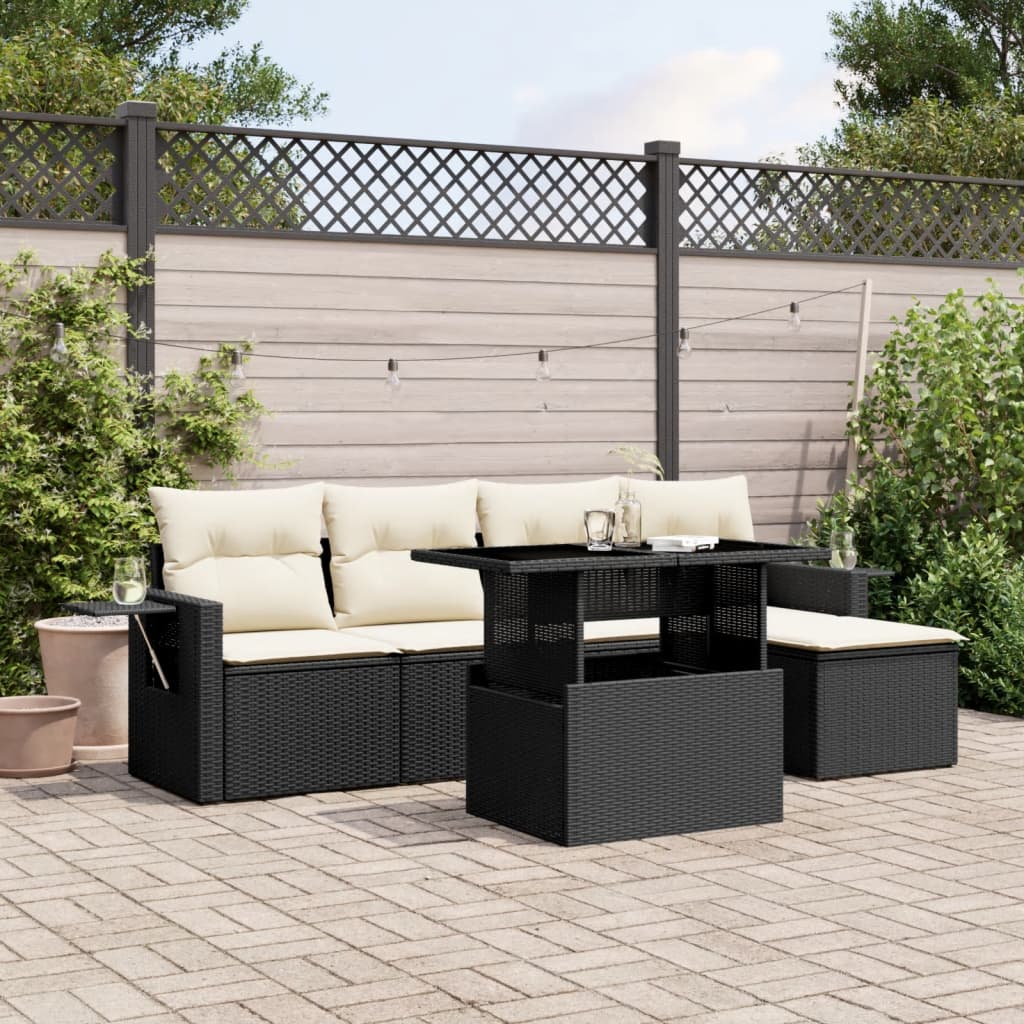 Set Divano da Giardino 6 pz con Cuscini Nero in Polyrattan - homemem39