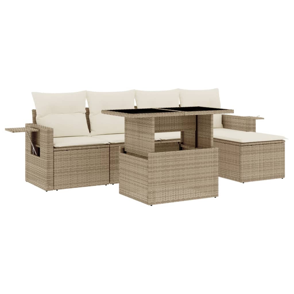 Set Divano da Giardino 6 pz con Cuscini Beige in Polyrattan - homemem39