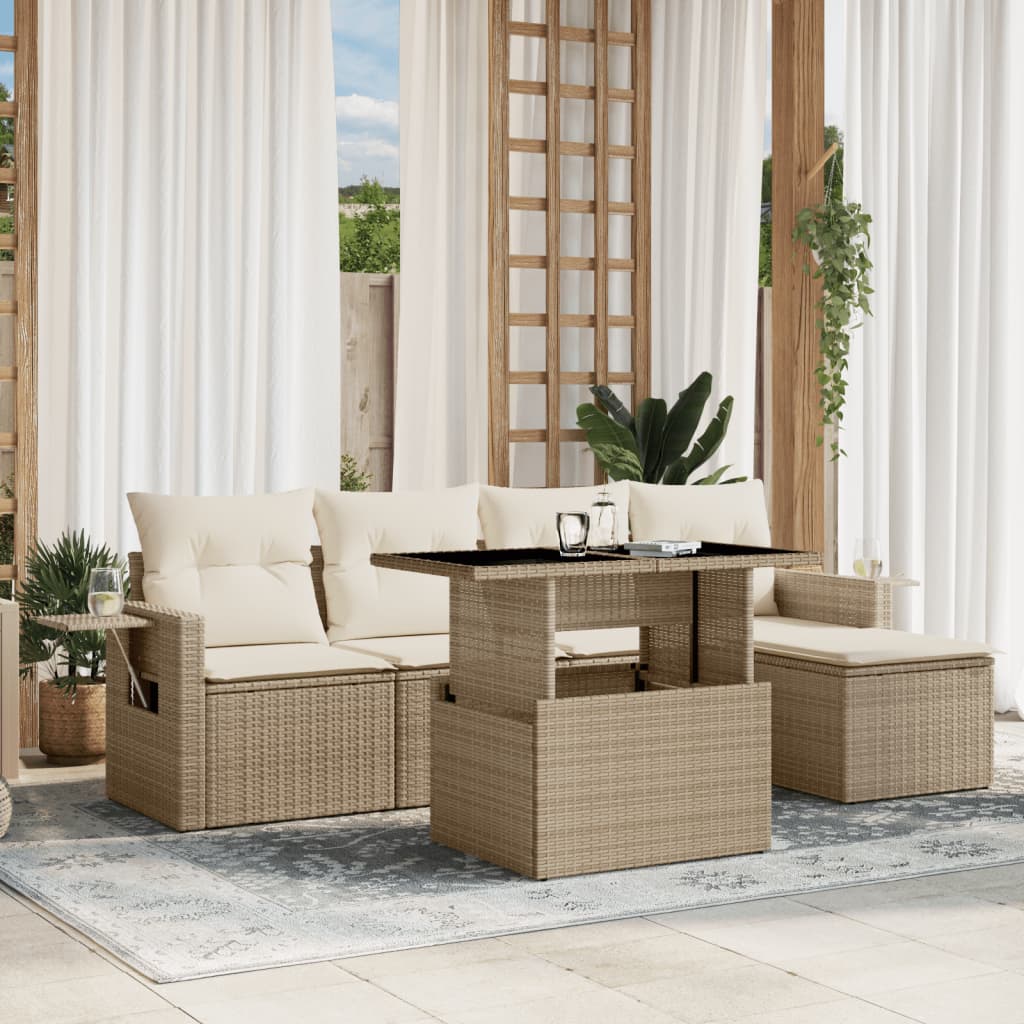 Set Divano da Giardino 6 pz con Cuscini Beige in Polyrattan - homemem39