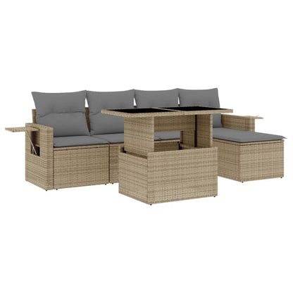 Set Divano da Giardino 6 pz con Cuscini Beige in Polyrattan | homemem39