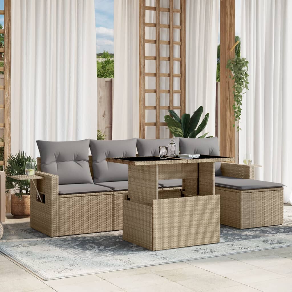 Set Divano da Giardino 6 pz con Cuscini Beige in Polyrattan | homemem39