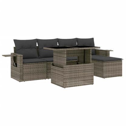 Set Divano da Giardino 6 pz con Cuscini Grigio in Polyrattan - homemem39