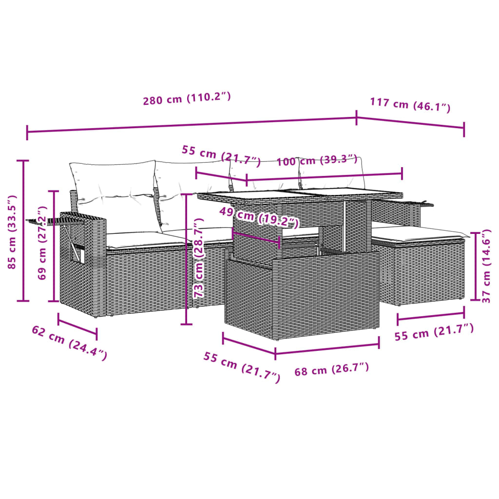 Set Divano da Giardino 6 pz con Cuscini Grigio in Polyrattan | homemem39