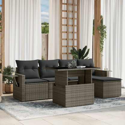Set Divano da Giardino 6 pz con Cuscini Grigio in Polyrattan - homemem39
