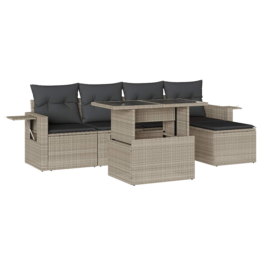 Set Divano da Giardino 6pz con Cuscini Grigio Chiaro Polyrattan - homemem39