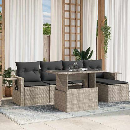 Set Divano da Giardino 6pz con Cuscini Grigio Chiaro Polyrattan - homemem39