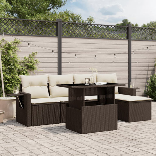 Set Divano da Giardino 6 pz con Cuscini Marrone in Polyrattan - homemem39