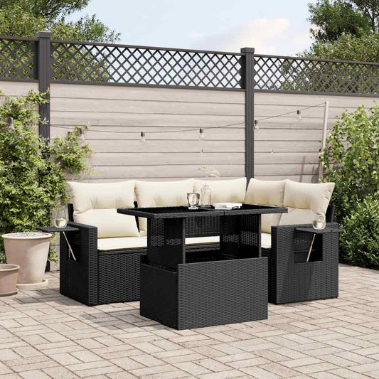 Set Divani da Giardino 5 pz con Cuscini in Polyrattan Nero - homemem39