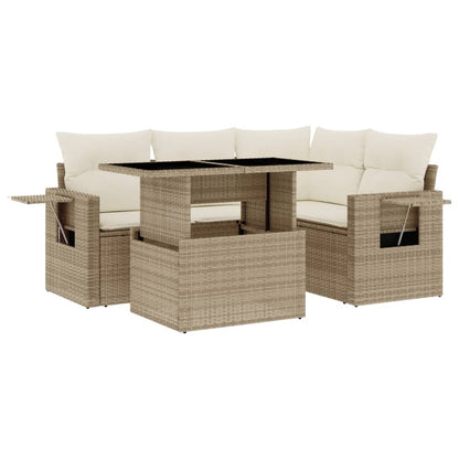 Set Divano da Giardino 5 pz con Cuscini Beige in Polyrattan - homemem39