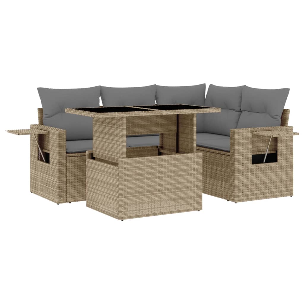 Set Divano da Giardino 5 pz con Cuscini Beige in Polyrattan - homemem39