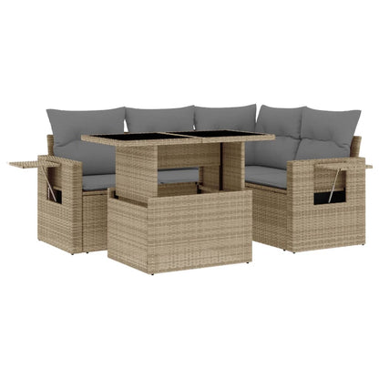 Set Divano da Giardino 5 pz con Cuscini Beige in Polyrattan - homemem39