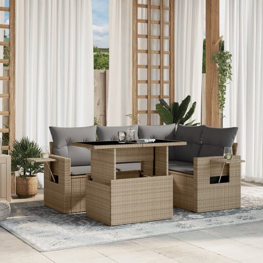 Set Divano da Giardino 5 pz con Cuscini Beige in Polyrattan - homemem39