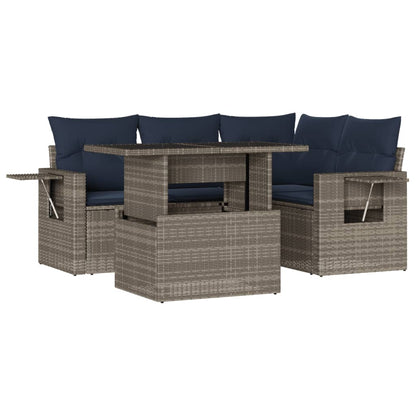 Set Divani da Giardino 5 pz con Cuscini Grigio in Polyrattan | homemem39