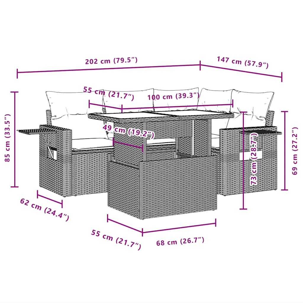 Set Divani da Giardino 5 pz con Cuscini Grigio in Polyrattan | homemem39