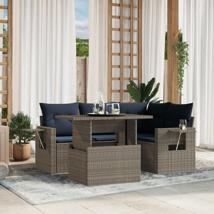 Set Divani da Giardino 5 pz con Cuscini Grigio in Polyrattan | homemem39