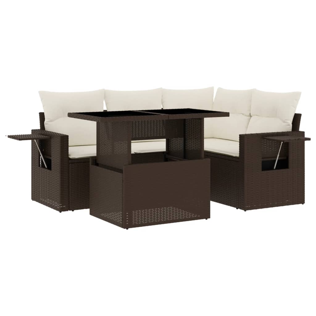 Set Divano da Giardino 5 pz con Cuscini Marrone in Polyrattan - homemem39