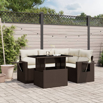 Set Divano da Giardino 5 pz con Cuscini Marrone in Polyrattan - homemem39