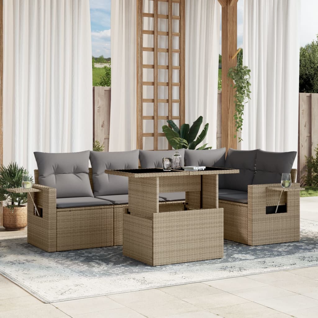 Set Divano da Giardino 6 pz con Cuscini Beige in Polyrattan - homemem39