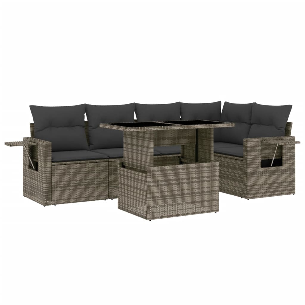 Set Divano da Giardino 6 pz con Cuscini Grigio in Polyrattan - homemem39