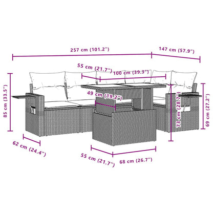 Set Divani da Giardino 6 pz con Cuscini Grigio in Polyrattan | homemem39