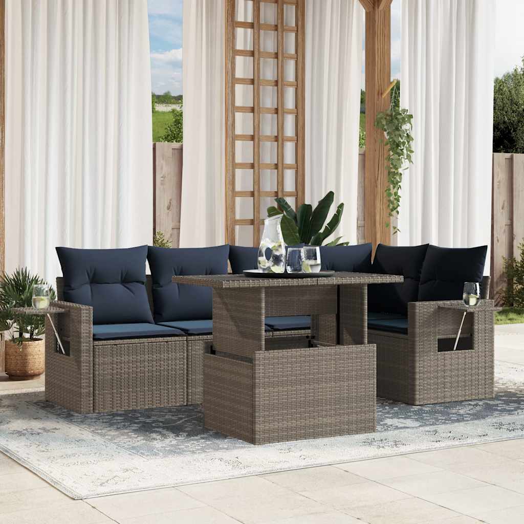 Set Divani da Giardino 6 pz con Cuscini Grigio in Polyrattan | homemem39