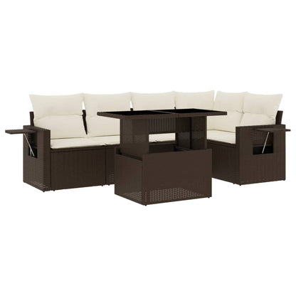 Set Divano da Giardino 6 pz con Cuscini Marrone in Polyrattan - homemem39