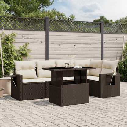 Set Divano da Giardino 6 pz con Cuscini Marrone in Polyrattan - homemem39