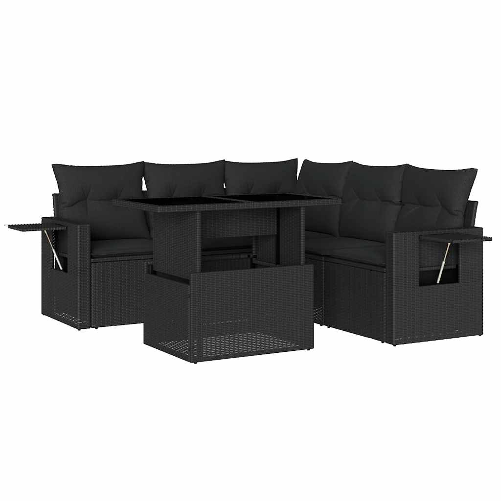 Set Divano da Giardino 6 pz con Cuscini Nero in Polyrattan - homemem39