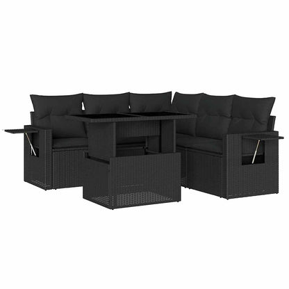 Set Divano da Giardino 6 pz con Cuscini Nero in Polyrattan - homemem39