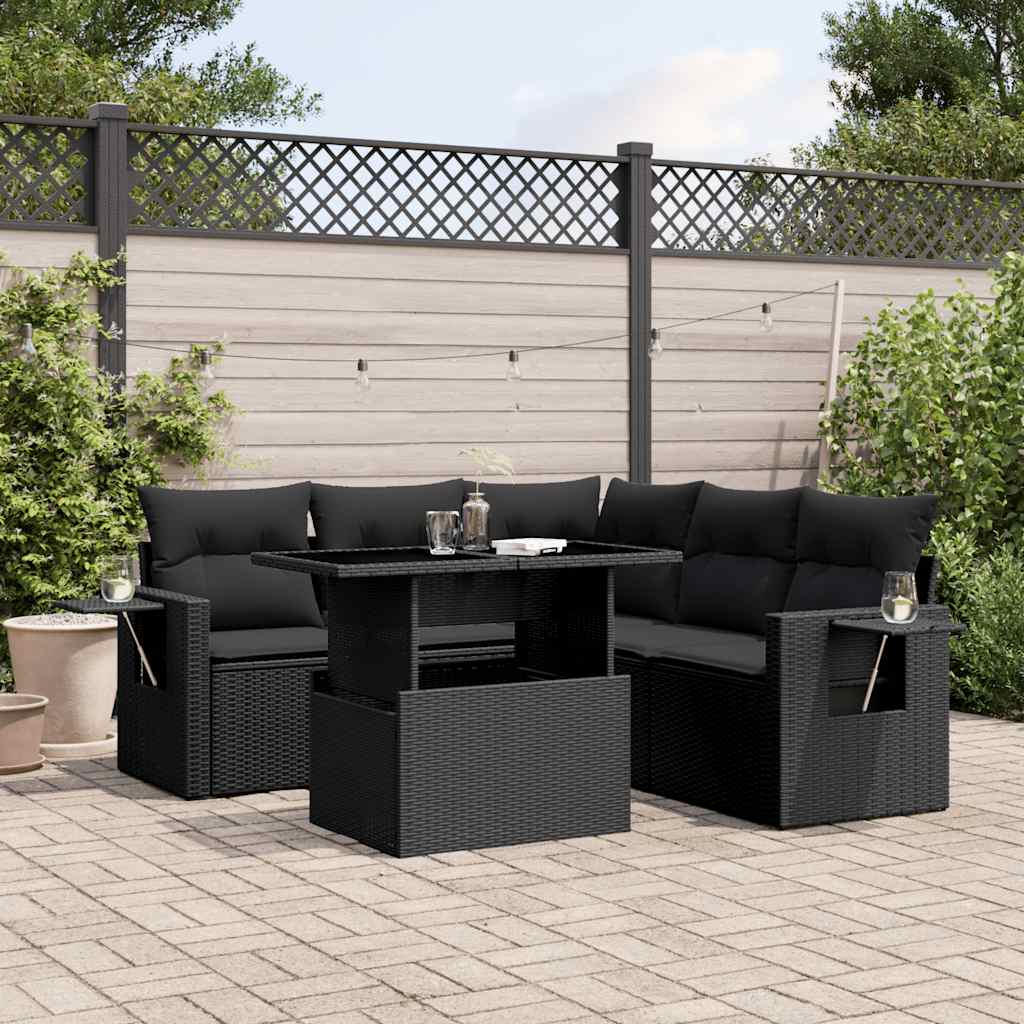 Set Divano da Giardino 6 pz con Cuscini Nero in Polyrattan - homemem39