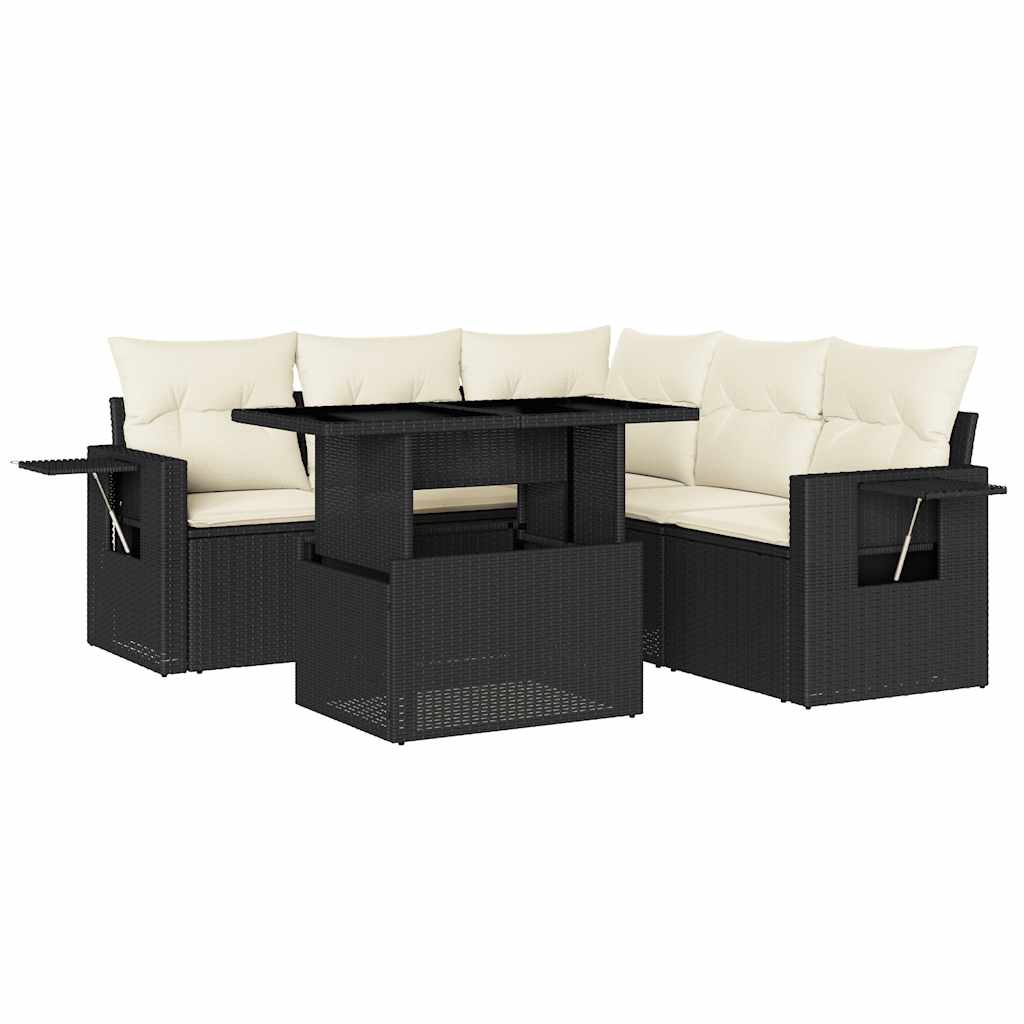 Set Divano da Giardino 6 pz con Cuscini Nero in Polyrattan - homemem39