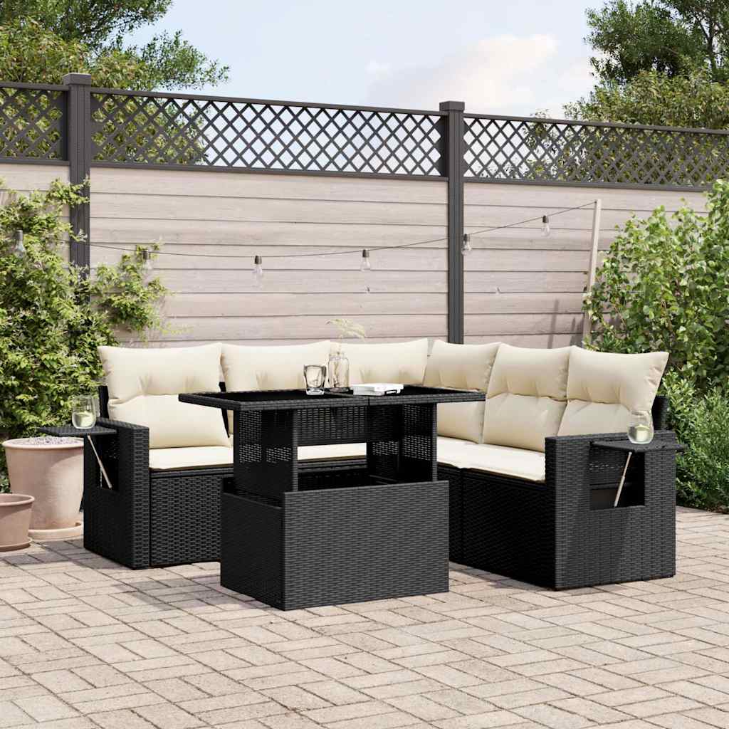 Set Divano da Giardino 6 pz con Cuscini Nero in Polyrattan - homemem39